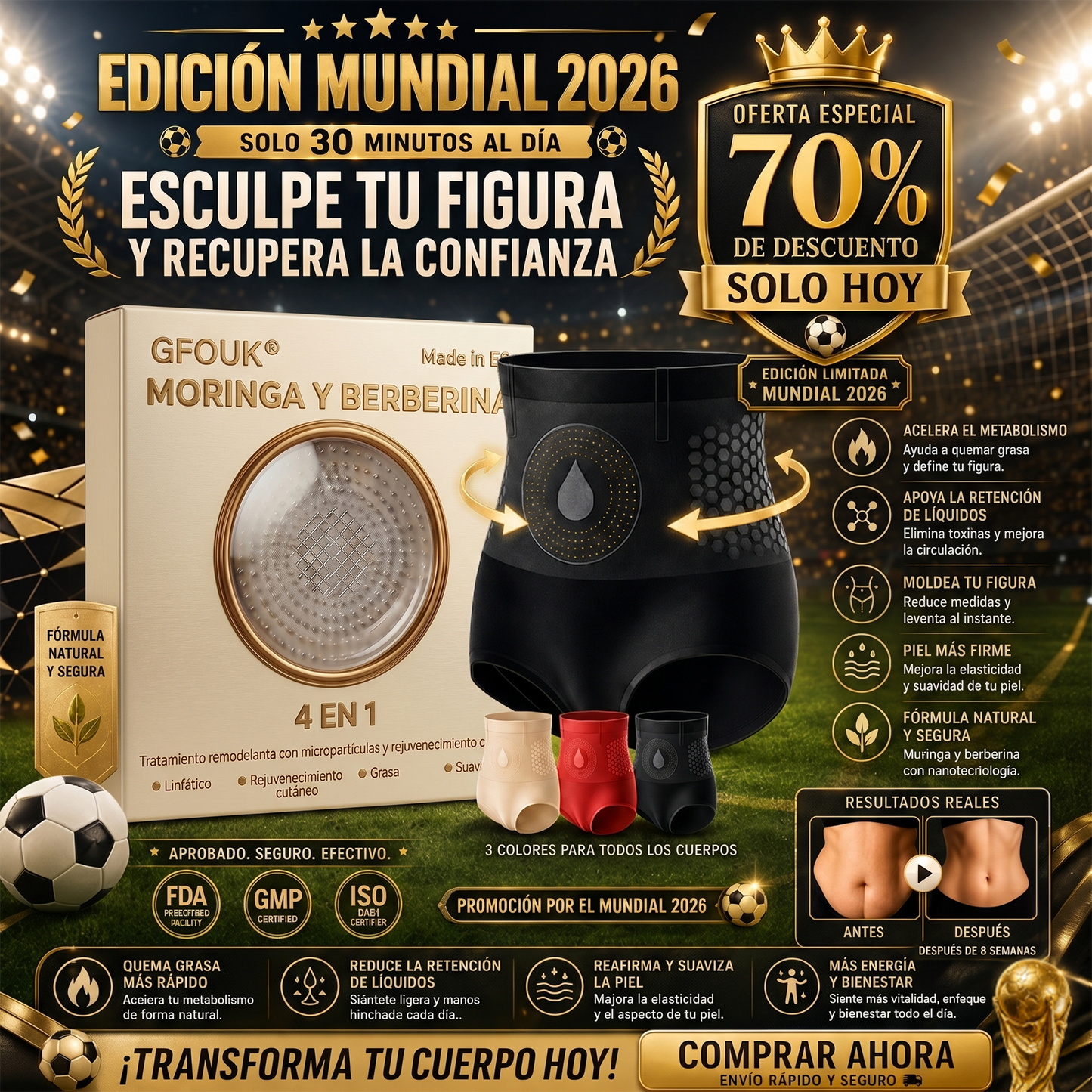 🙆‍♀️🙆‍♀️ GFOUK® 2026 Versión Mejorada Plus | 🥰 Shorts Quemagrasas 4 en 1 con Moringa, Berberina y Micro-Partículas Esculpidoras
