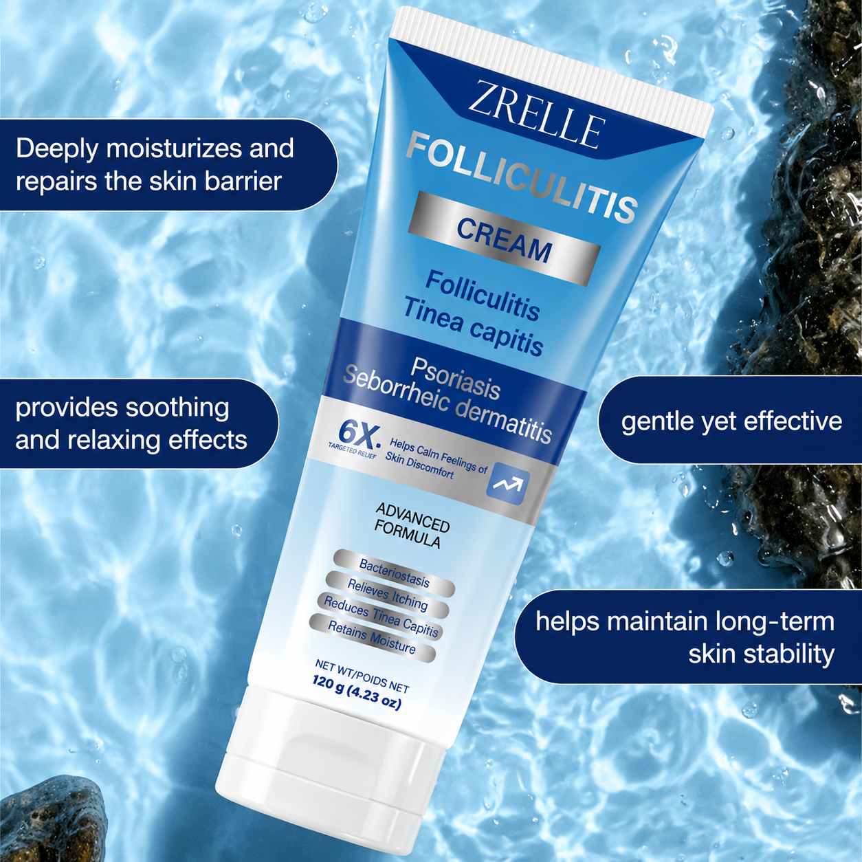 Folliculitis Cream | Soothes & Helps Clear Bumps on Scalp, Face, Body & Butt | for Ingrown Hairs, Razor Bumps & Acne | 120g (01)